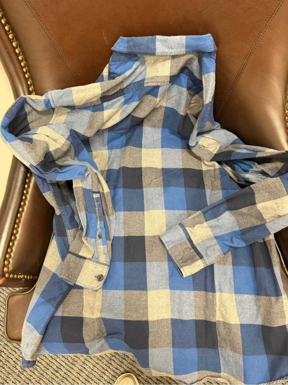 Eddie Bauer Blue and Navy Plaid Button-Down Shirt